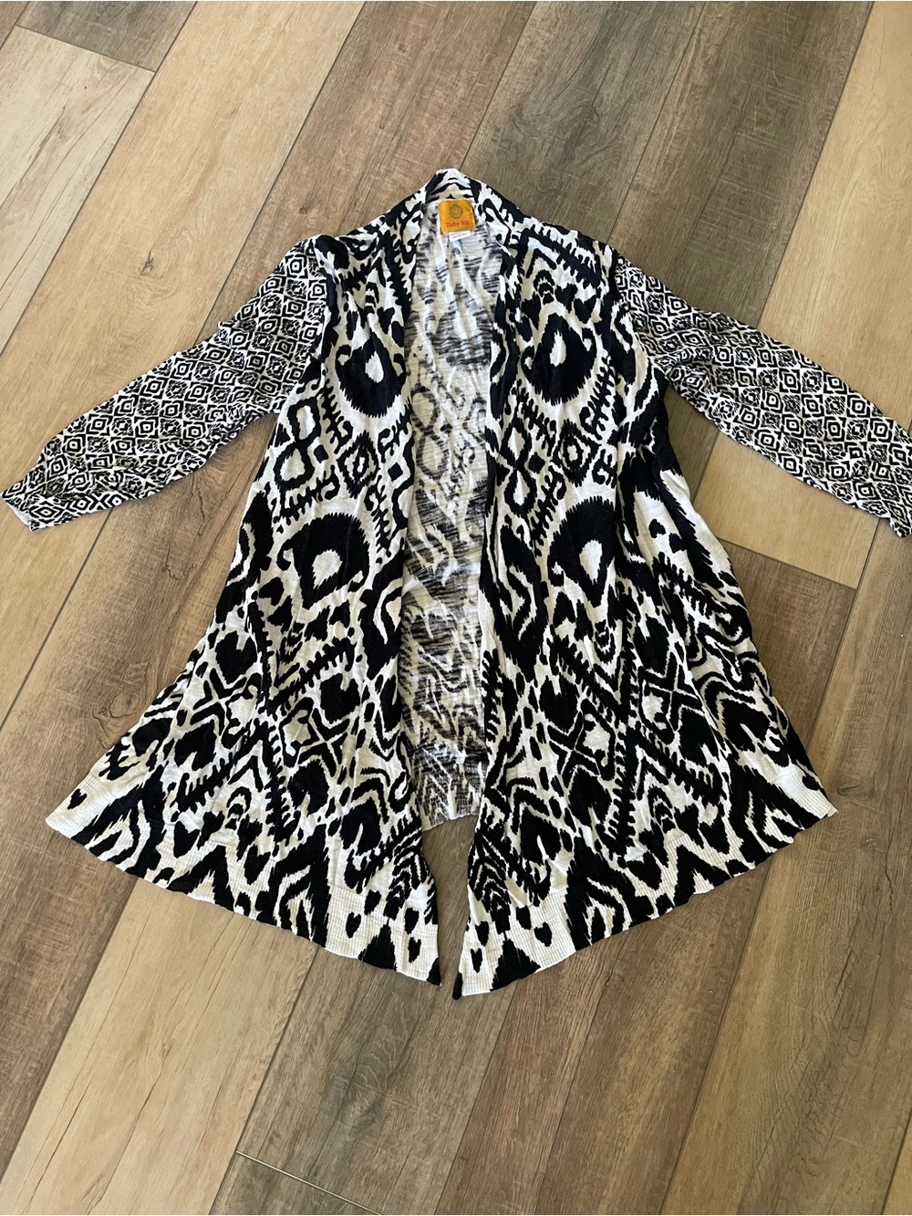 Ruby Rd Black & White Mixed Print Open Front Cardigan Sweater Size L